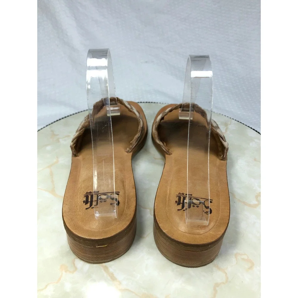 Sofft Woven Leather Open Toe Slide Sandals Womens 9.5 Cream Summer Comfy Flats